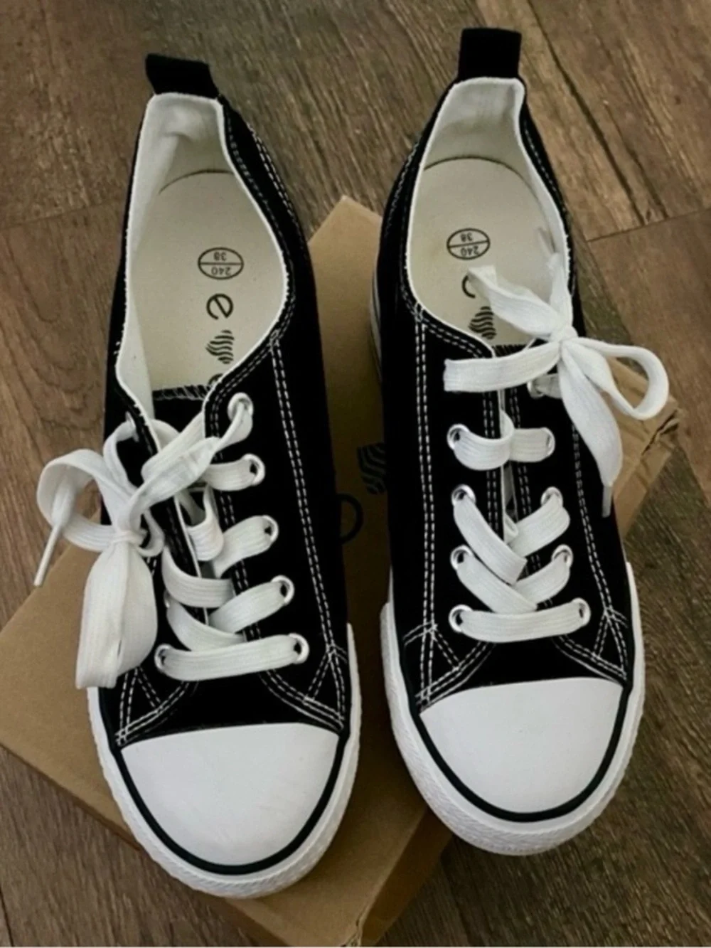 Black Canvas Platform Wedge Sneakers, 3” Height-Hidden Heel, Size 7